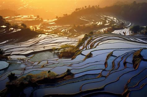 Premium AI Image | rice fields in the sunset