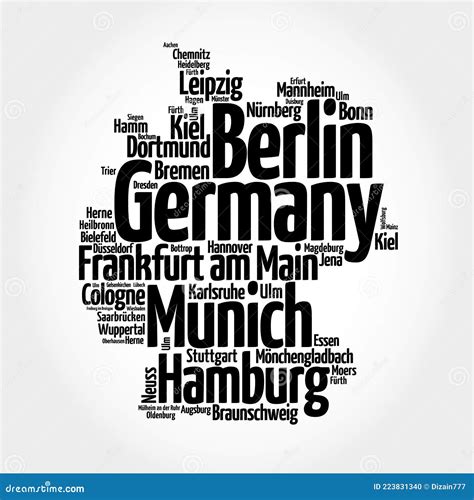 List of Cities in Germany, Map Silhouette Word Cloud, Travel Concept Background Stock ...