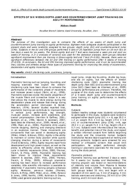 (PDF) Effects of six weeks depth jump and countermovement jump training on agility performance ...