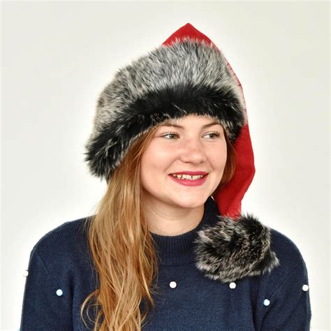 Handmade Santa Hat from pure merino wool and huggable black faux fur – Santa's Little Workshop