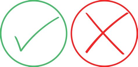 Thin line check mark icons. Green tick and red cross checkmarks flat 10851417 PNG