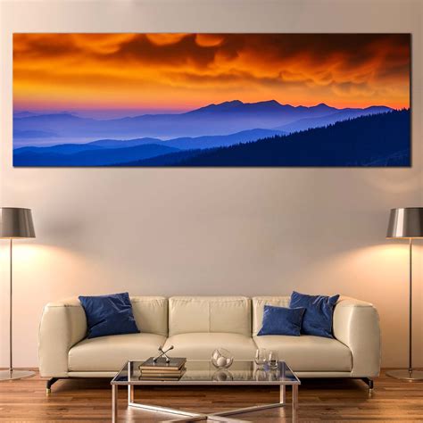 Ukraine Landscape Canvas Wall Art, Blue Majestic Mountains Panoramic C ...