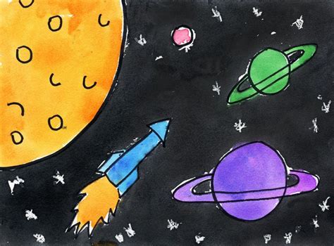 Outerspace Painting | Art Projects for Kids | Suluboya, Gezegenler, Çizgiler