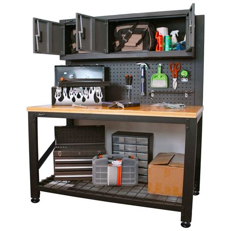 Homak Garage Series 5 ft. Industrial Steel Workbench with Cabinet Storage-GS00659031 - The Home ...