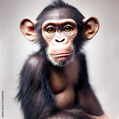 Studio portrait of cute smiling baby chimpanzee Stock Illustration | Adobe Stock