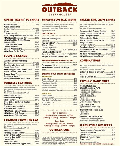 Outback Menu Prices - Full Outback Steakhouse menu