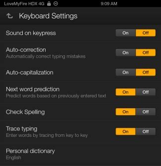 Kindle Fire Keyboard Options and Settings