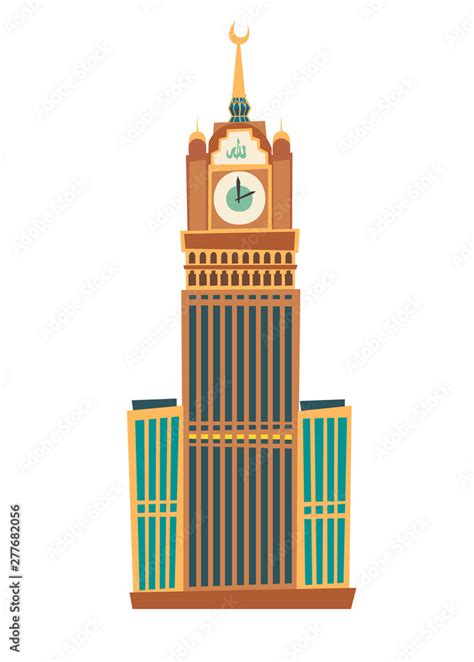 Clock tower vector illustration. Clock tower Saudi Arabia flat cartoon style icon isolated on ...