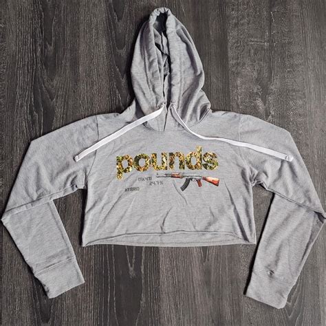 Pounds lifestyle AK-47 crop hoodie. Light grey super... - Depop