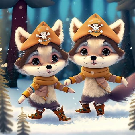 Premium AI Image | cute adorable two baby fox dancing in the snow in ...