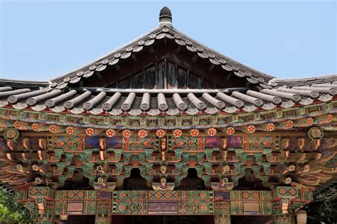 Korea Bulguksa Unesco Buddhist Temple Bell Pagoda Roof Painted Pattern Stock Photo - Image of ...