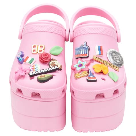 Balenciaga Pink Rubber Crocs Embellished Platform Slingback Sandals ...