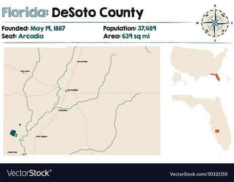 Map desoto county in florida Royalty Free Vector Image