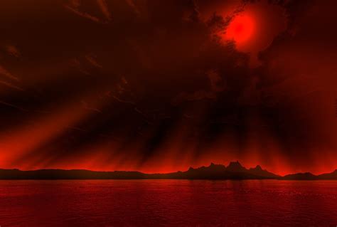 Sun Beach Clouds Crimson Red Dark Water Sky Wallpaper - Dark Red Sky Hd (#1401765) - HD ...