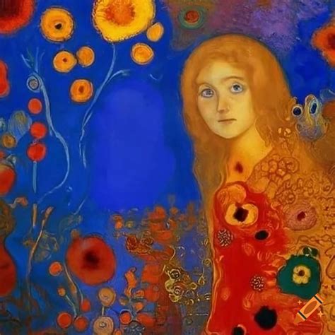 Colorful abstract art with yellow poppies and woman in graphic form on Craiyon