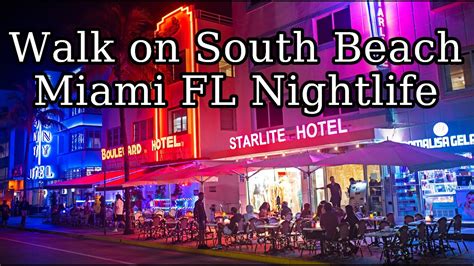 Miami FL South Beach Nightlife. Walking Ocean Drive and the Art Deco ...