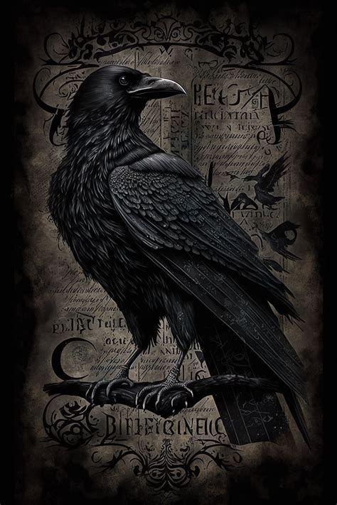 Digital Gothic Raven Print Printable Raven Wall Art Digital - Etsy