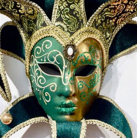 Venetian Handmade Green and Gold Mask with Points Collar and Bells ...