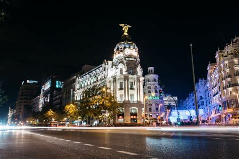 Gran Via Street in Madrid at Night on Christmas Time with Lighti Editorial Stock Image - Image ...