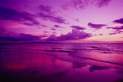 Hawaii, Maui, Kihei, Sunset, Purple Sky, Shoreline At Kamaole Beach ...