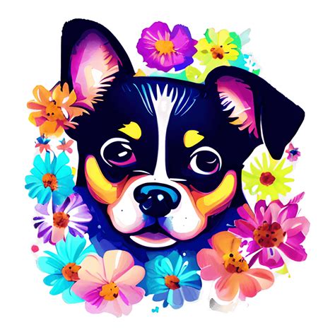 Happy Cute Dog Surrounded by Colorful Flowers Photograph Vibrant ...