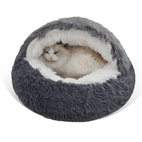 Gavenia Cat Bed Round Fluffy Hooded Cat Bed Cave with Non-collapsed Plush Cover,Cat Bed Donut ...