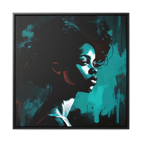 Teal and Black Abstract Art Woman in Teal Abstract Square Canvas and ...