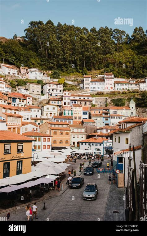 Cudillero, Spain - August 25th, 2020: Cityscape of Cudillero village, in the north of Spain ...