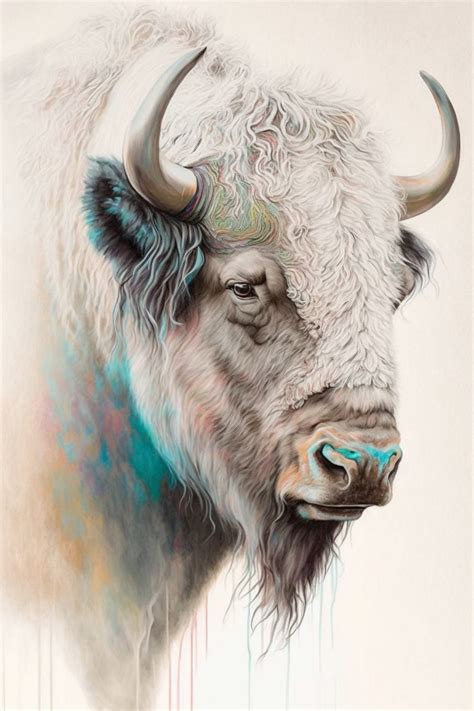 Great White Buffalo Native American Art Animal Drawings Boho Wall Art ...