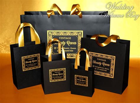 Black & Gold Custom Logo Gift Bags With Ribbon Handles - Etsy