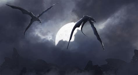 Two black dragons flying wallpaper, dragon, night, fantasy art HD ...