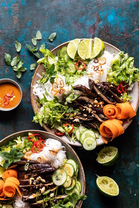 Vietnamese Rice Noodle Salad with Mushrooms and Spicy Peanut Vinaigrette - Half Baked Harvest