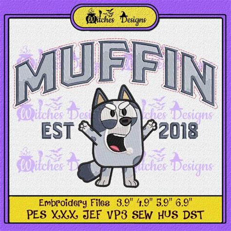 Bluey Muffin Heeler Cute Embroidery Design - Witches Designs