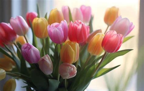 Premium AI Image | Beautiful bouquet of tulips in spring season 1