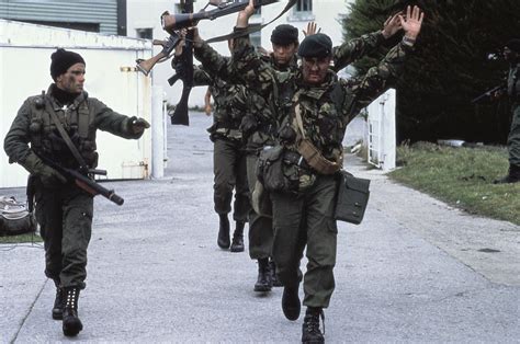 British Royal Marines surrender to an Argentine naval commando Port Stanley Falklands 1982 [960 ...