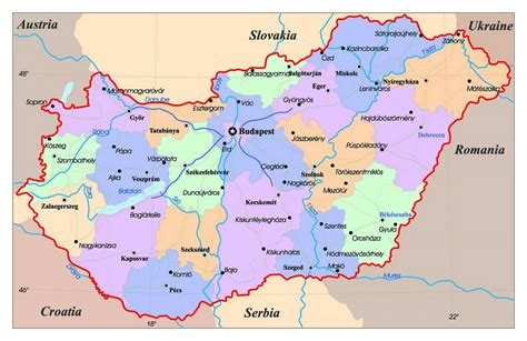 Administrative map of Hungary with major cities | Hungary | Europe | Mapsland | Maps of the World