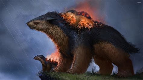 Flaming creatures in the rain wallpaper - Fantasy wallpapers - #24891