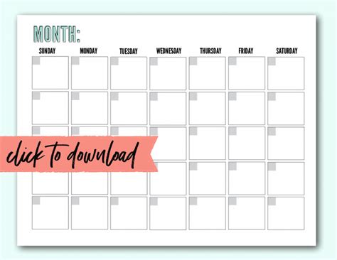 Free Blank Monthly Calendar Template PDF - The Incremental Mama