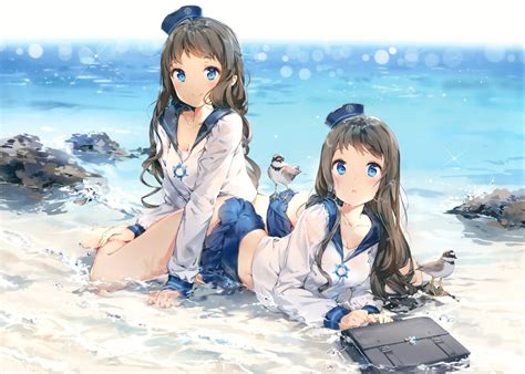 Wallpaper : sea, anime girls, water, sailor uniform, original ...