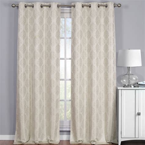 Pair ( Set of 2) Paisley Thermal Blackout Jacquard Grommet Top Curtain Panels- 76x84 - Beige ...