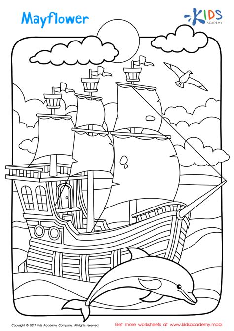 Mayflower Ship Coloring Page: Free Printable Worksheet for Children