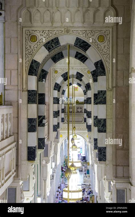 Islamic art in architecture. Interior view of Masjid al Haram. Mecca - Saudi Arabia Stock Photo ...