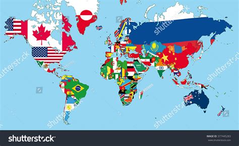 World Map All States Their Flags Stock Vector (Royalty Free) 377445283 ...