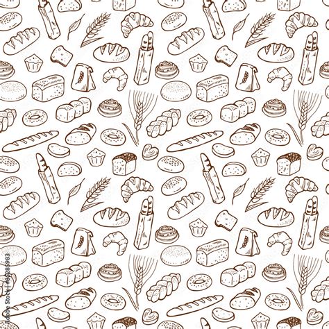 Hand drawn bakery seamless pattern background. Stock Vector | Adobe Stock