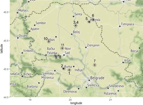 Map of Vojvodina Province with sampling sites | Download Scientific Diagram