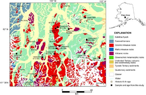 Simplified geologic map of the study area in the Alaska Range, Alaska,... | Download Scientific ...