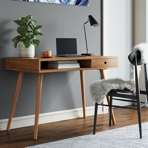 Nathan James Parker Modern Home Office Desk in Walnut Wood with Open ...