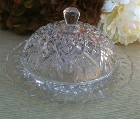 Vintage Pressed Glass Round Butter Dish Dome by TuleGroveSales