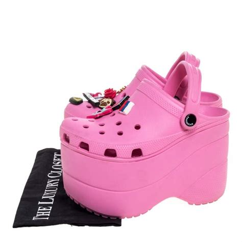 Balenciaga Pink Rubber Crocs Embellished Platform Slingback Sandals ...