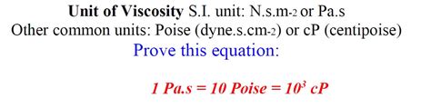 Solved: Unit Of Viscosity S.I. Unit: N.s.m-2 Or Pa.s Other... | Chegg.com